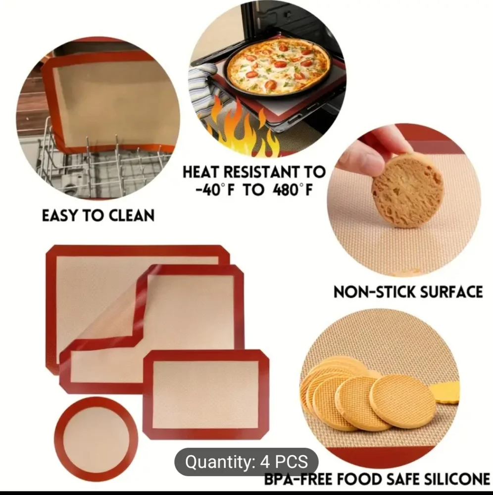 Silicone Baking Mats Set 4-Pack , Food Grade Non-stick Reusable, Silicon